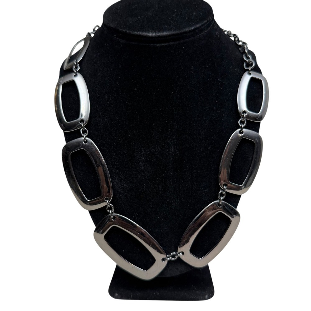 Bill Blass Statement Necklace Silver Tone Rectangle Chain Fashion Jewelry 10.5in